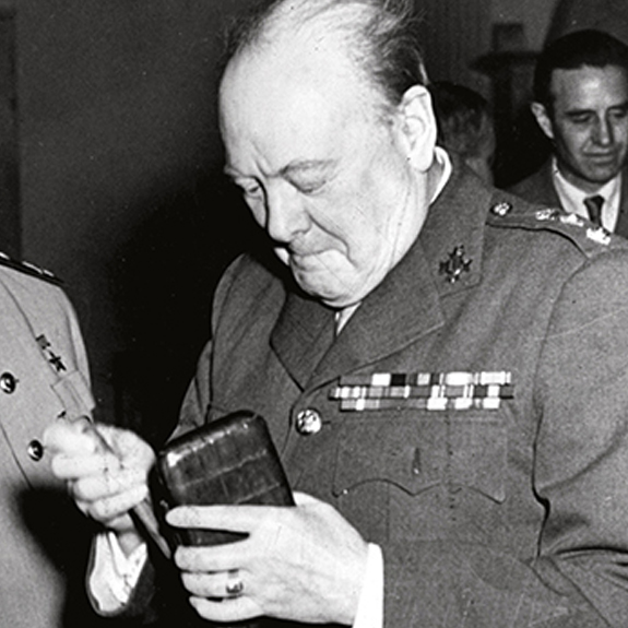 Sir Winston Churchill with his Asprey cigar case at the Yalta Conference in 1945